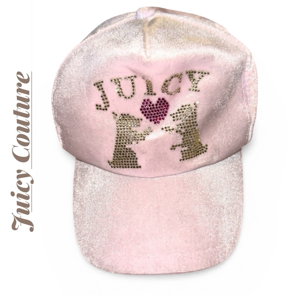 🌺Juicy Couture Pink Velour Velvet Rhinestone Embellished Cap